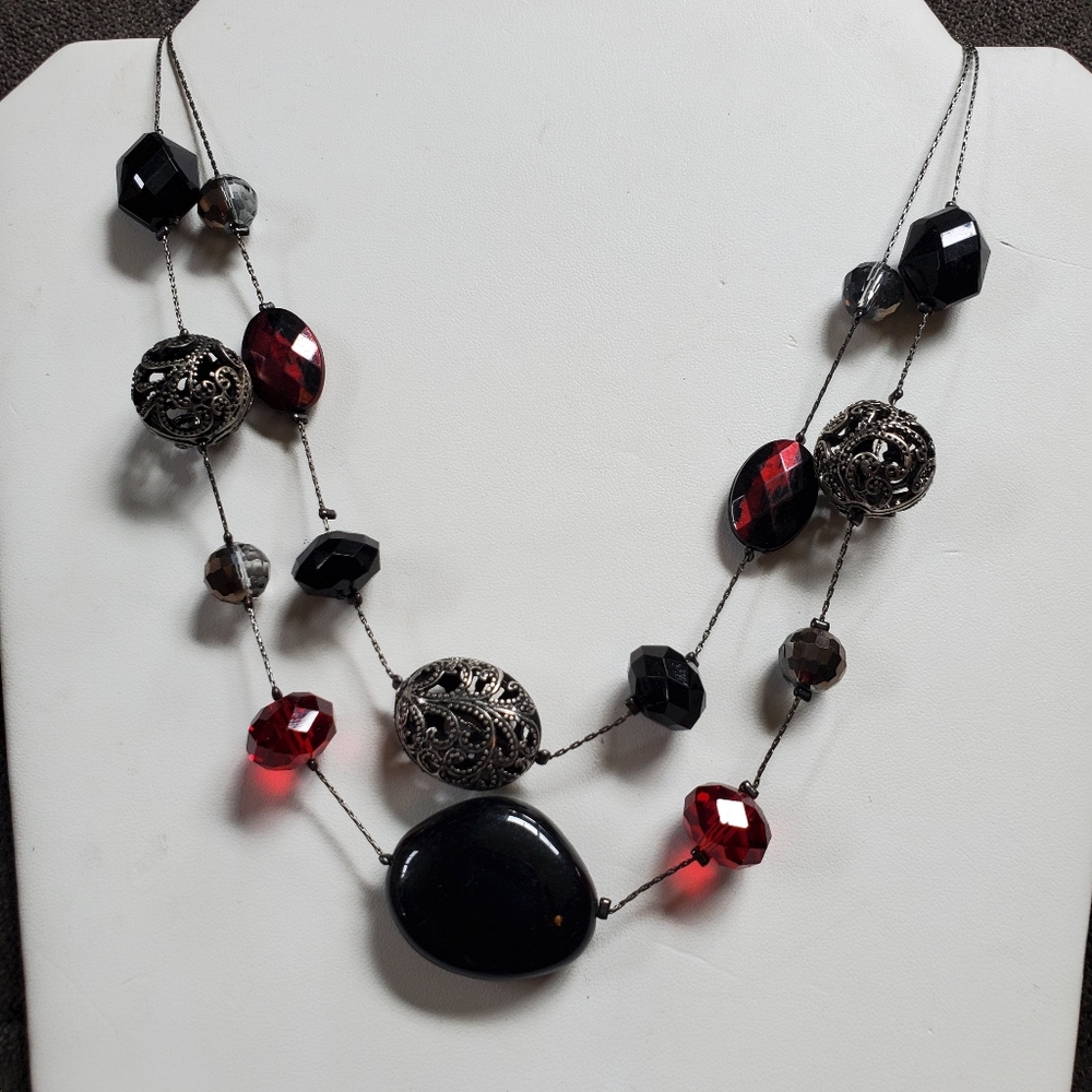 Double Strand Red & Black Necklace